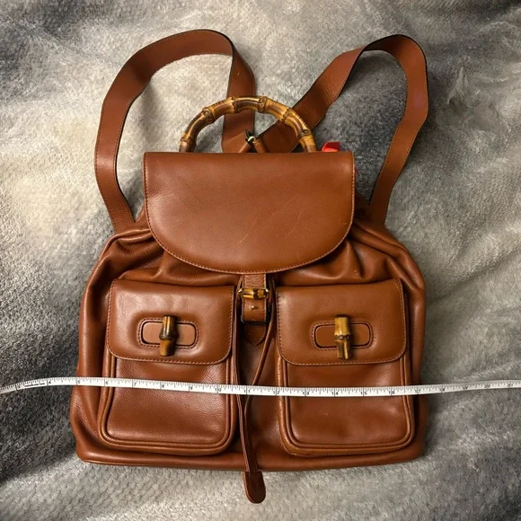 Gucci Tan Leather Backpack with Bamboo Accents Gucci Bamboo Tasell Cognac Leather Backpack Medium Size in a  main image 3